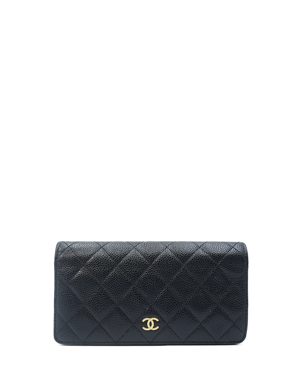 Black Quilted Patent Leather Yen Wallet