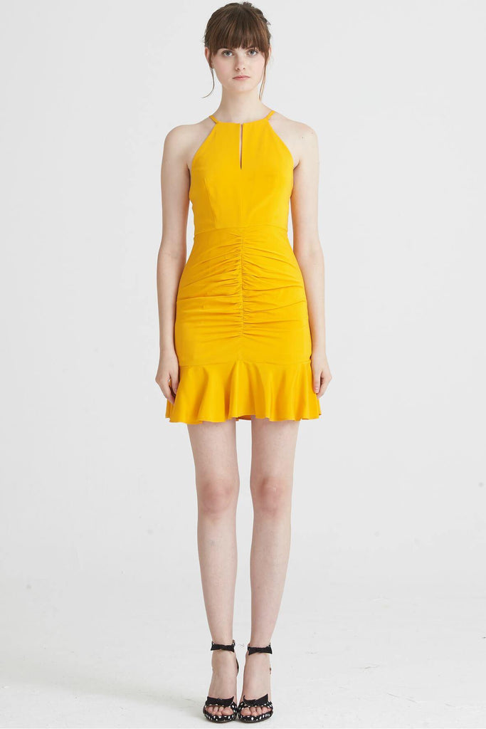 Aijek Madelyn Asymmetric Halter Ruched Dress - Style Theory Shop