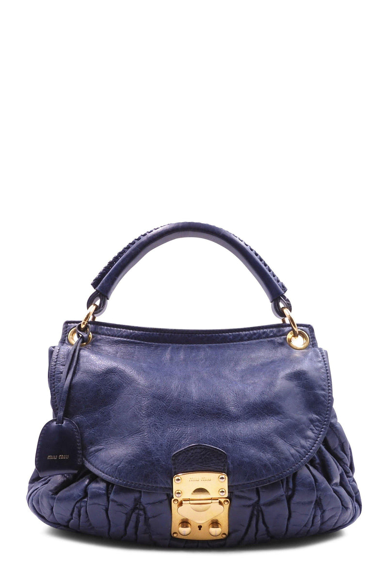 Miu Miu Purple Metallic Matelasse Nappa Leather Coffer Hobo Bag