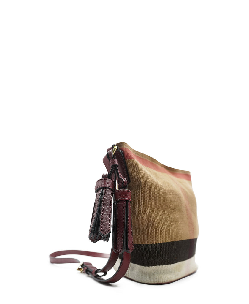 Burberry Red/Beige House Check Canvas and Leather Ashby Bucket Bag