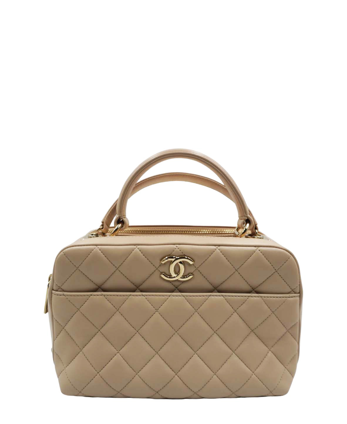 Medium Quilted Trendy CC Bowling Bag Beige