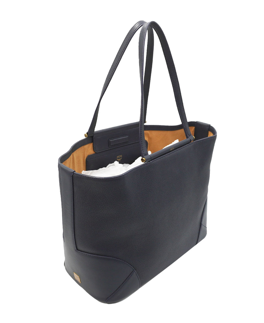 Mcm black discount leather tote bag