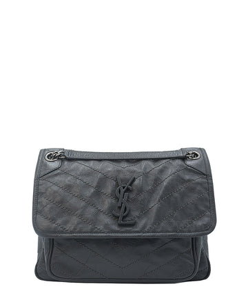 Saint Laurent Monogramme Medium Croc Niki Bag Black Ysl