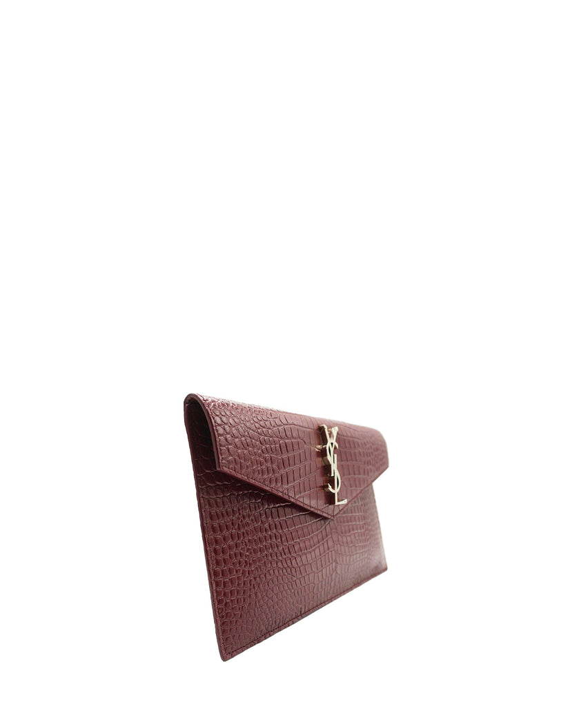 Saint Laurent Uptown Croc-effect Leather Clutch in Red