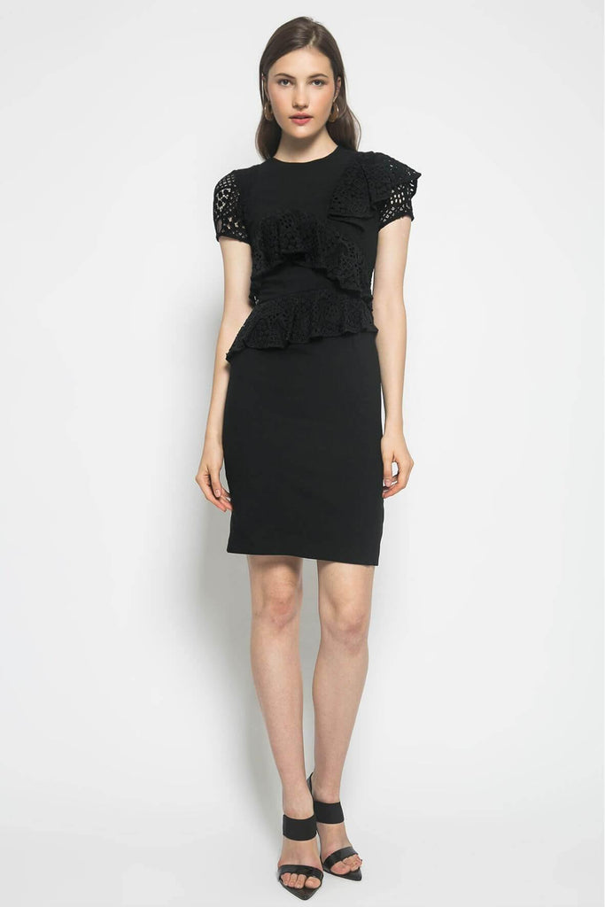 Aijek Mae Short Sleeves Pencil Lace Dress - Style Theory Shop