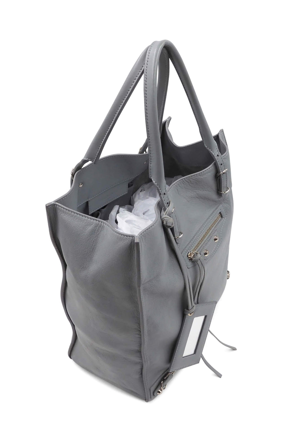 Balenciaga Papier A5 Tote Black/Grey in Grained Calfskin with Silver-tone -  US