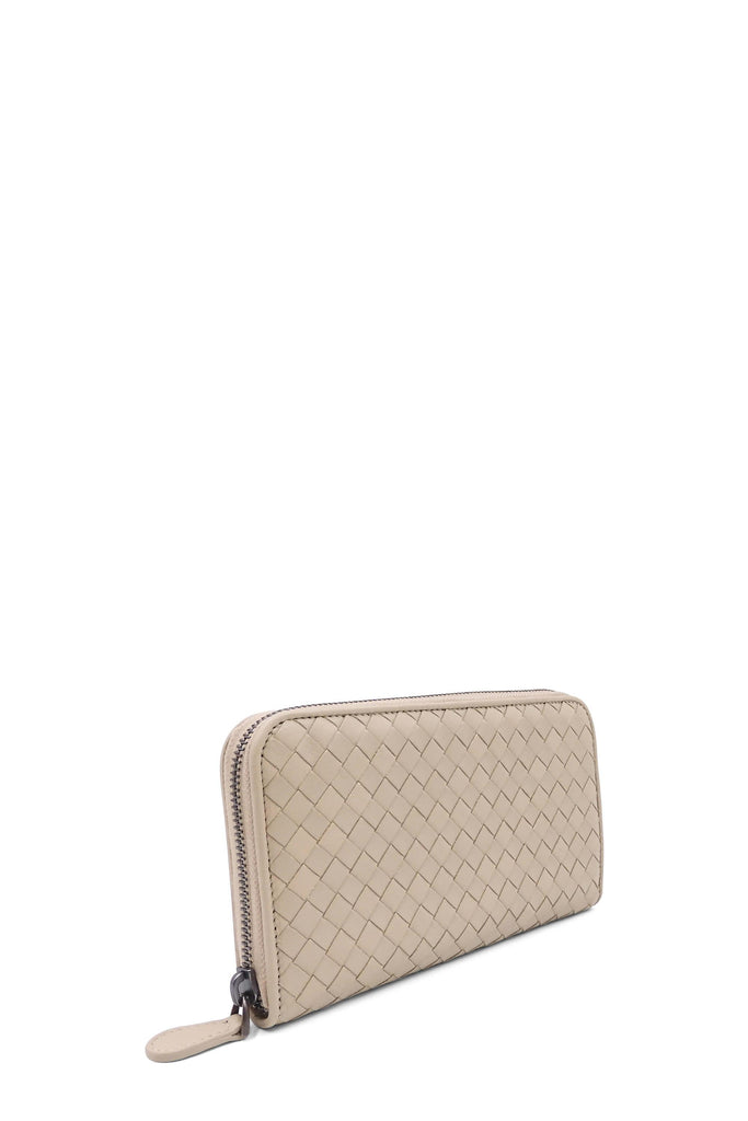 Tricolor Woven Leather Wallet, Gray/Red by Bottega Veneta at