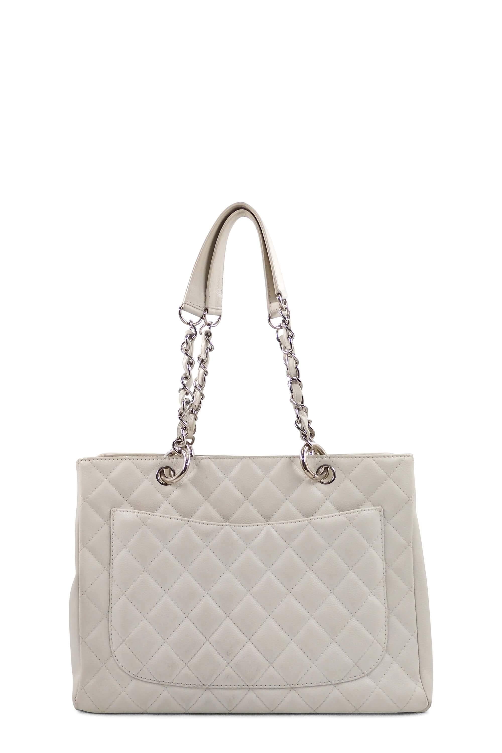 Grand Shopping Tote White with Silver Hardware