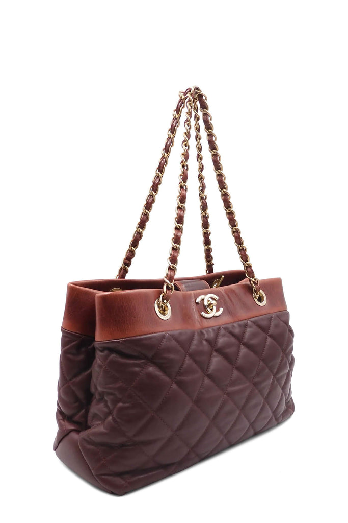 Chanel Quilted CC Tote with Distressed Leather Burgundy - Style Theory Shop