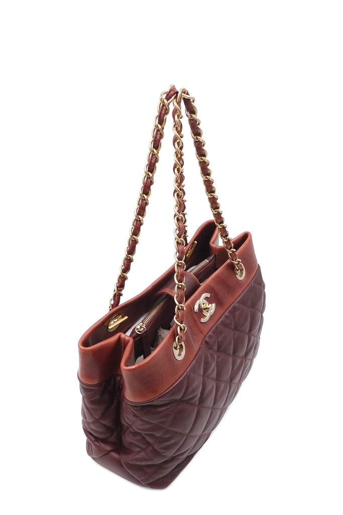 Chanel Quilted CC Tote with Distressed Leather Burgundy - Style Theory Shop