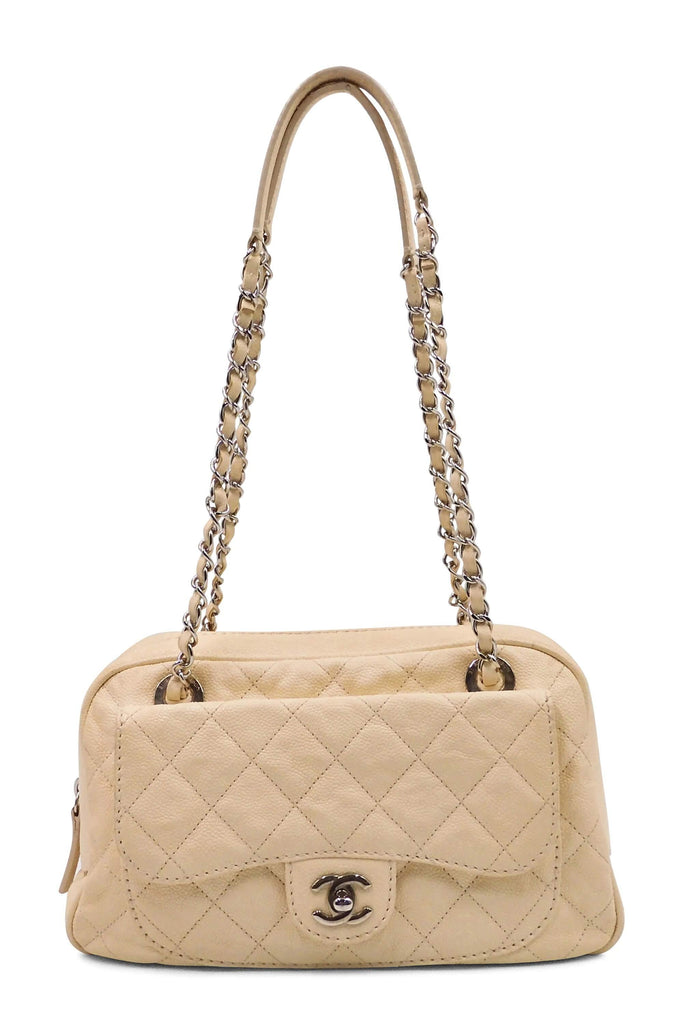 Chanel Quilted Caviar Front Pocket Camera Bag Beige - Style Theory Shop