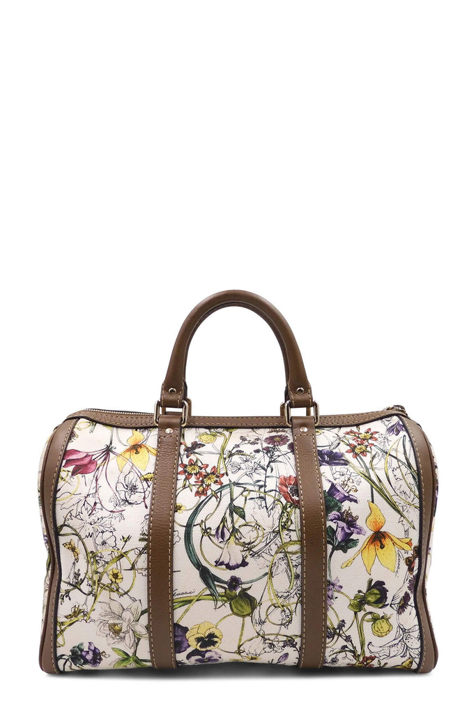 Floral Canvas Boston Bag White Brown - Second Edit