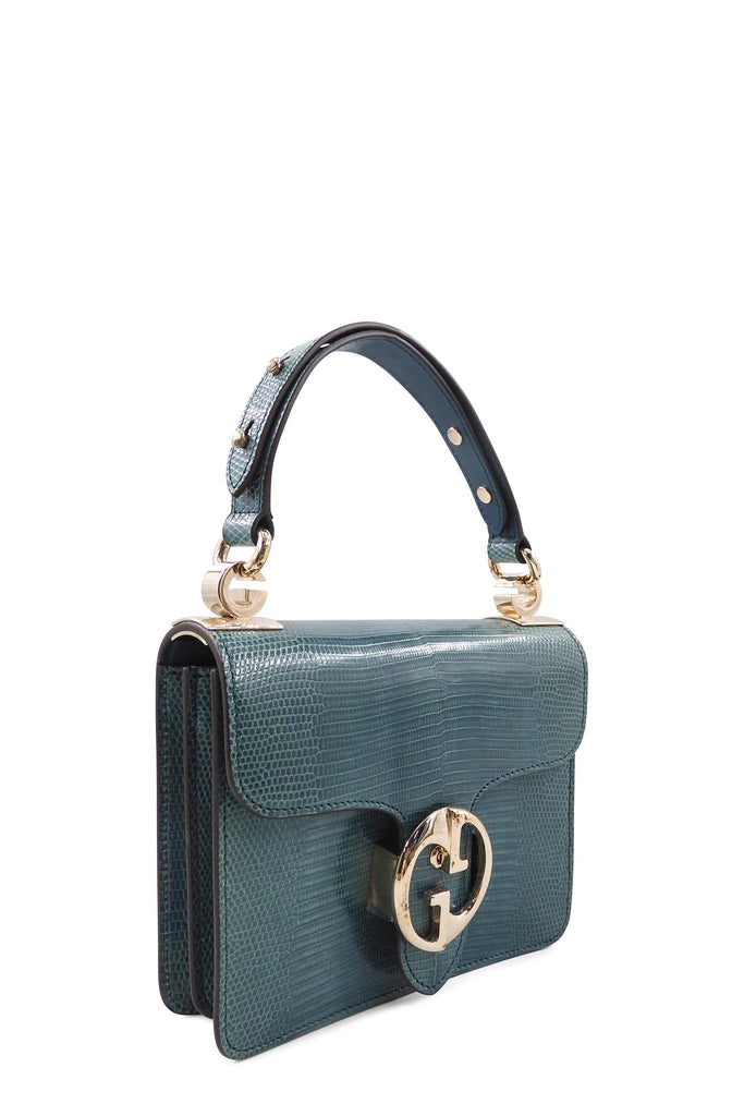 Lizard 1973 Small Top Handle Flap Bag Turquoise - Second Edit