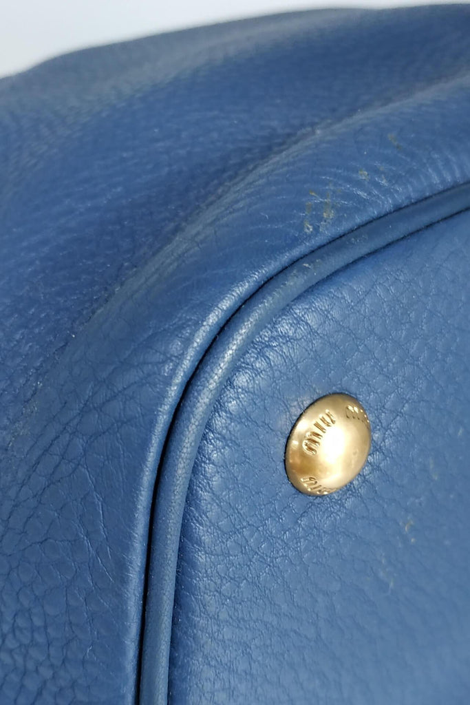 Miu Miu Vitello Daino Bucket Bag Blue - Style Theory Shop