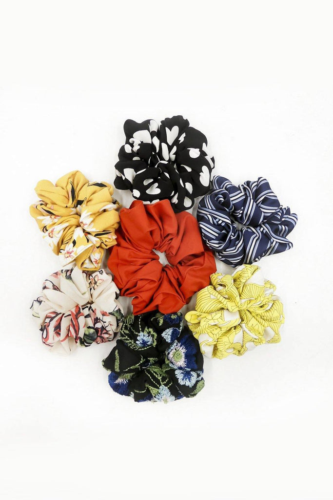 Upcycled Ribbon Statement Scrunchies: Red-Blue Checkered & Yellow Floral - Second Edit