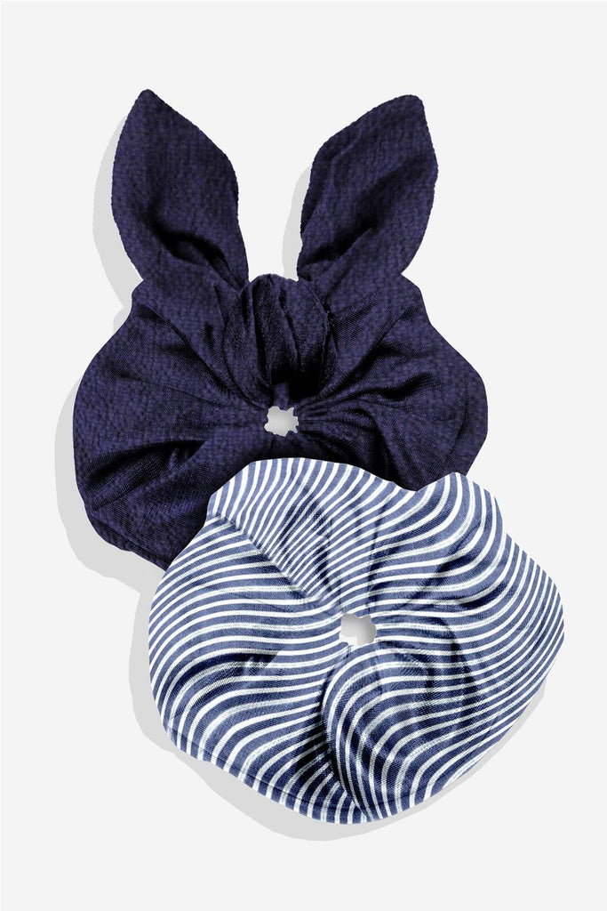 Upcycled Ribbon Statement Scrunchies: Blue & Blue-White Striped - Second Edit