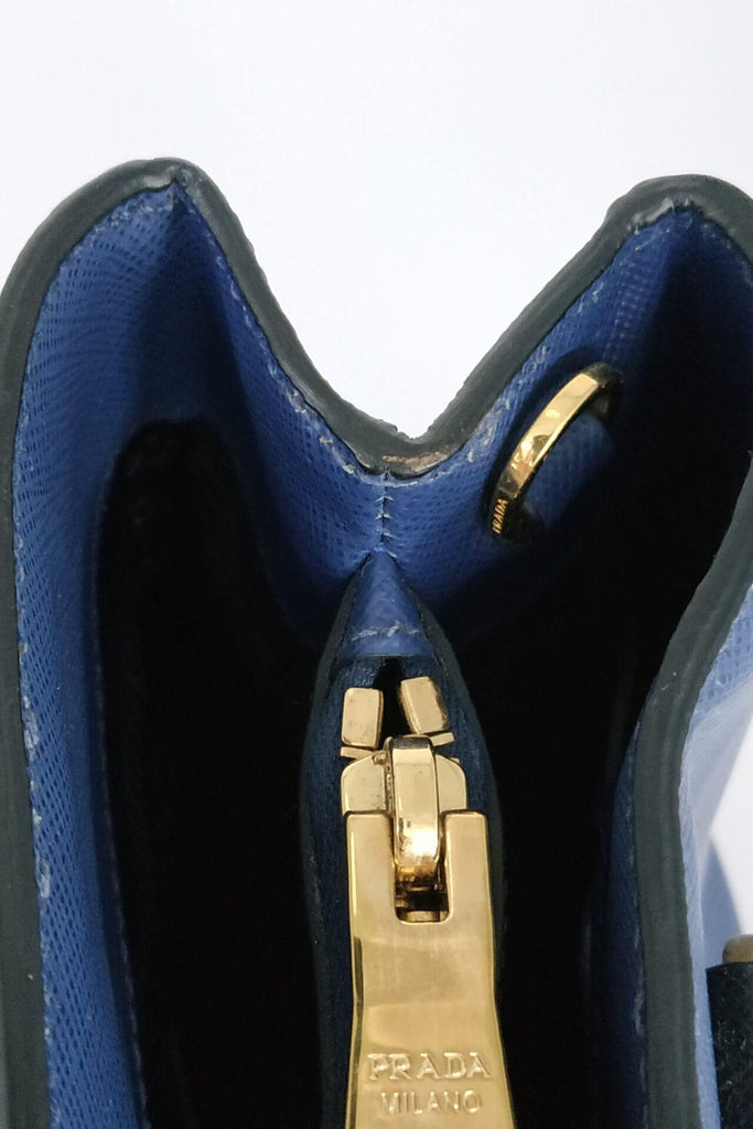 Prada Medium Saffiano Lux Single Zip Tote Blue Black - Style Theory Shop