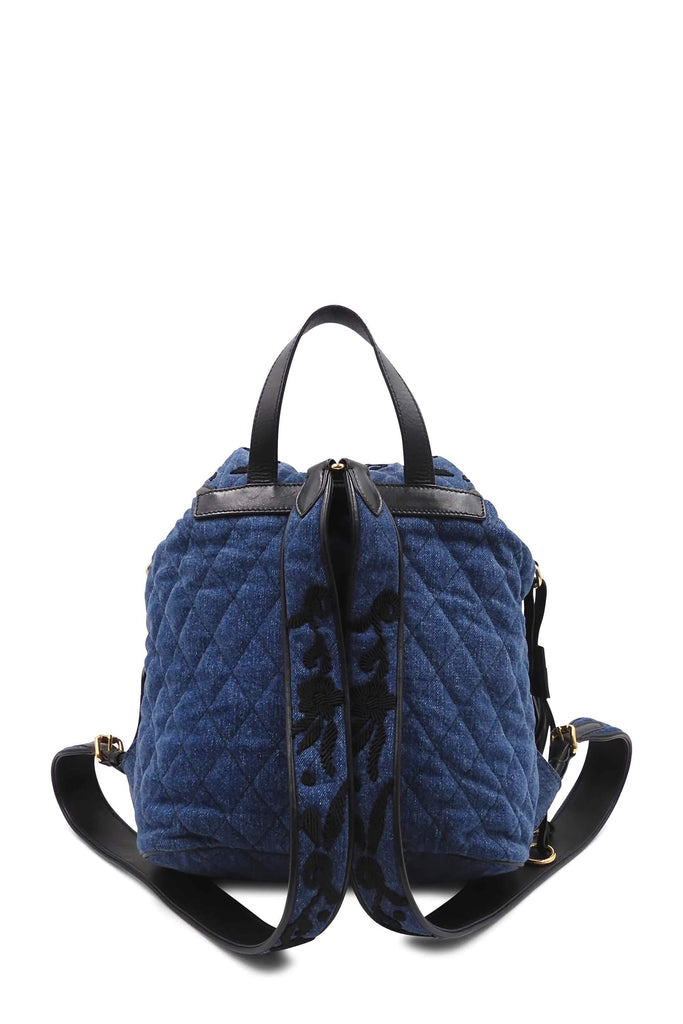 Prada Quilted Embroidered Denim Backpack Blue - Style Theory Shop
