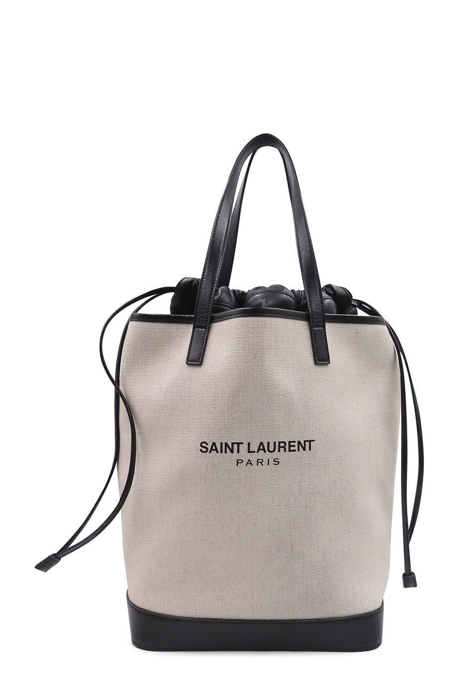 Saint Laurent Teddy Drawstring Canvas Tote in Black