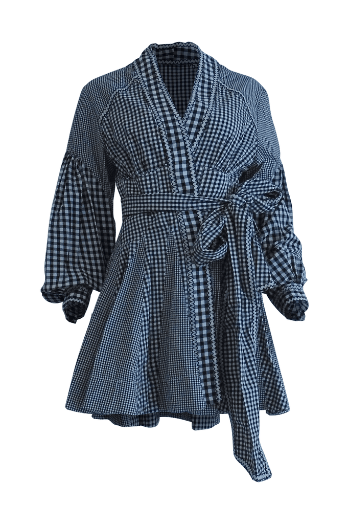 Mixed Gingham Long Sleeve Shirt Dress - Second Edit