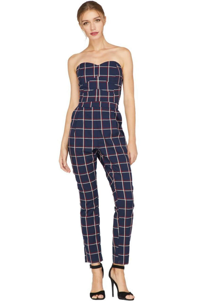 Adelyn Rae Yara Woven Plaid Strapless Jumpsuit - Style Theory Shop