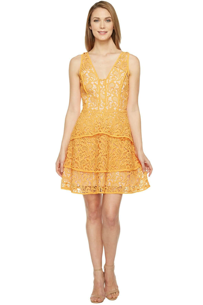 Adelyn Rae Maddie Woven Lace Fit and Flare Yellow - Style Theory Shop