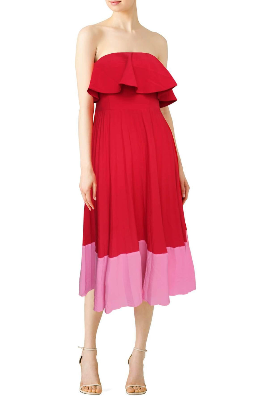 Buy Authentic Preloved Aidan Mattox Strapless Colorblock Popover Midi Dress with Pleated Skirt from Second Edit by Style Theory