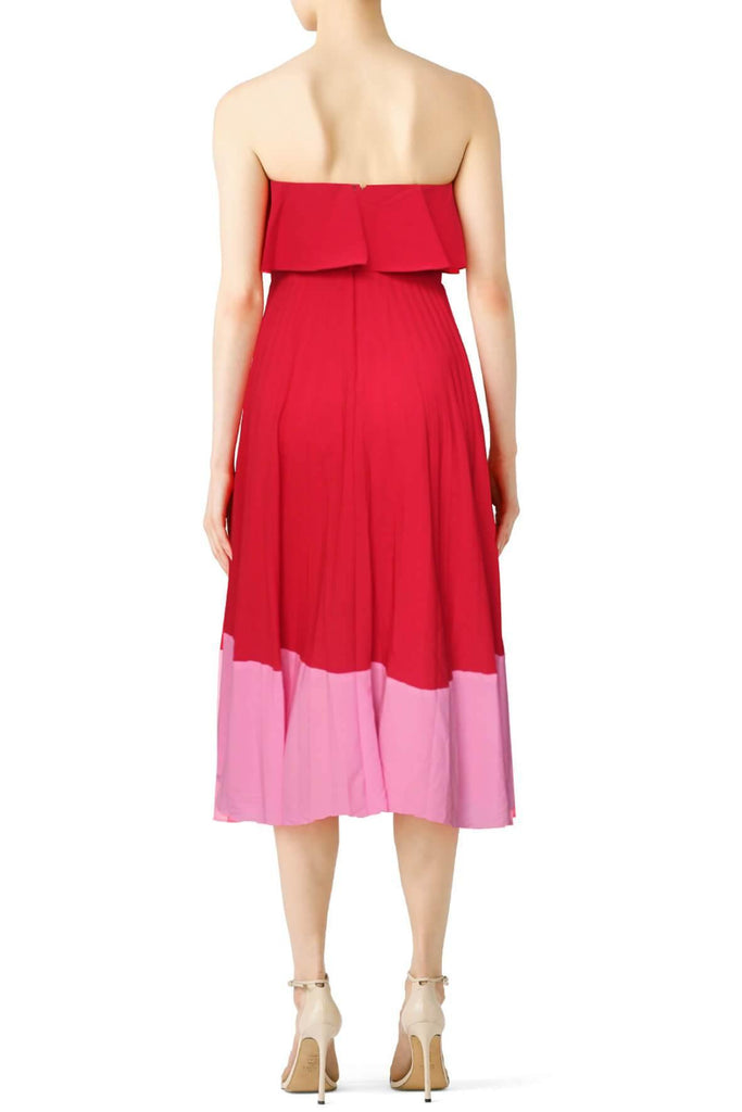 Aidan Mattox Strapless Colorblock Popover Midi Dress with Pleated Skirt - Style Theory Shop