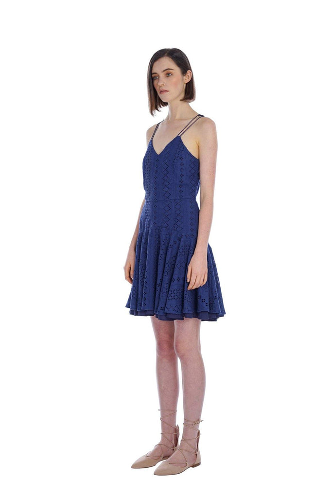 Aijek Janet Broderie Cross Back Dress Blue - Style Theory Shop
