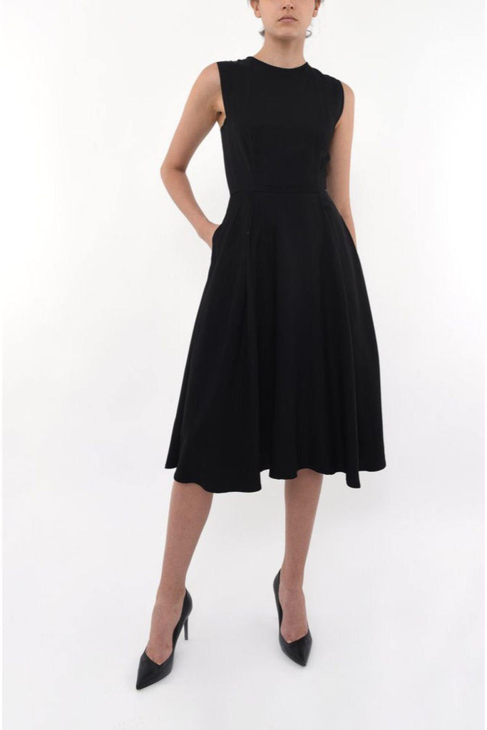 Crew Neck Fitted Swing Dress Black - Second Edit