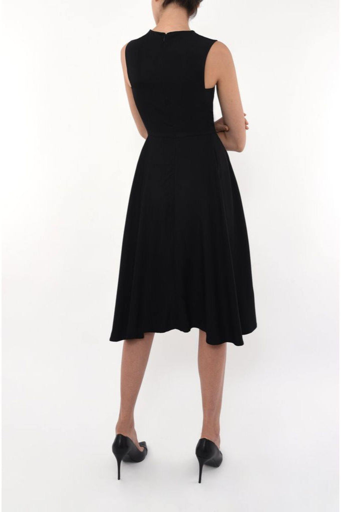 Crew Neck Fitted Swing Dress Black - Second Edit