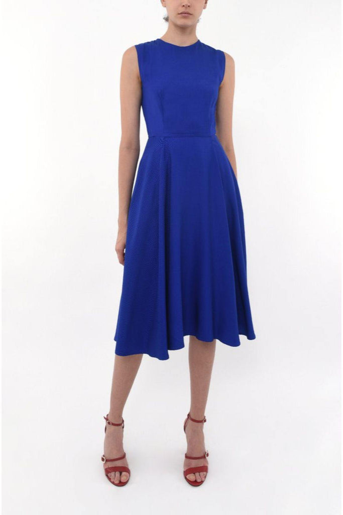 AKINN Crew Neck Fitted Swing Dress Blue - Style Theory Shop