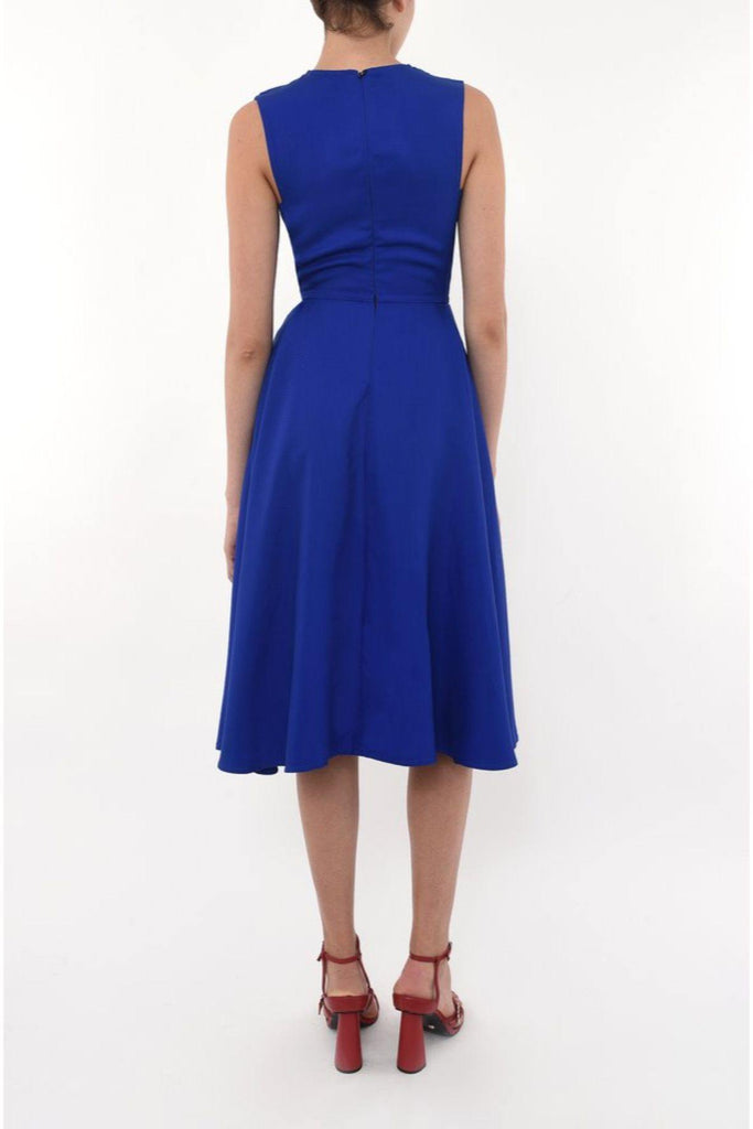 AKINN Crew Neck Fitted Swing Dress Blue - Style Theory Shop