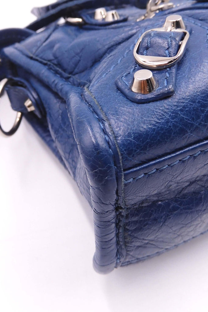 Balenciaga Classic Silver Nano City Bag Bleu Profond - Style Theory Shop