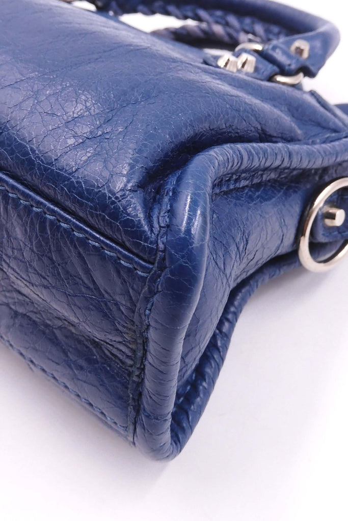 Balenciaga Classic Silver Nano City Bag Bleu Profond - Style Theory Shop