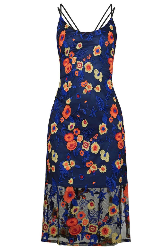 Floral-Embroidered Midi Dress - Second Edit