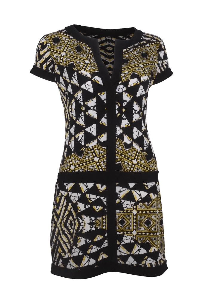 BCBGMaxazria Notch Neck Tile Print Tunic Dress - Style Theory Shop