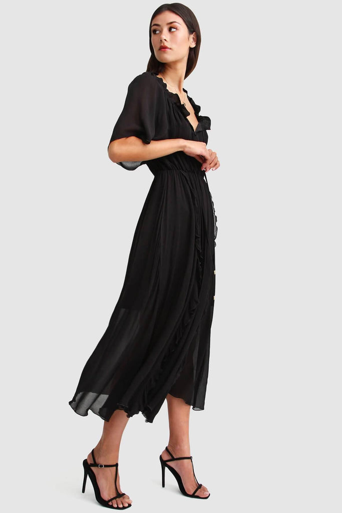 Shop preloved and authentic Amour Amour Ruffled Maxi Dress in Black Clothing by Belle & Bloom from Second Edit