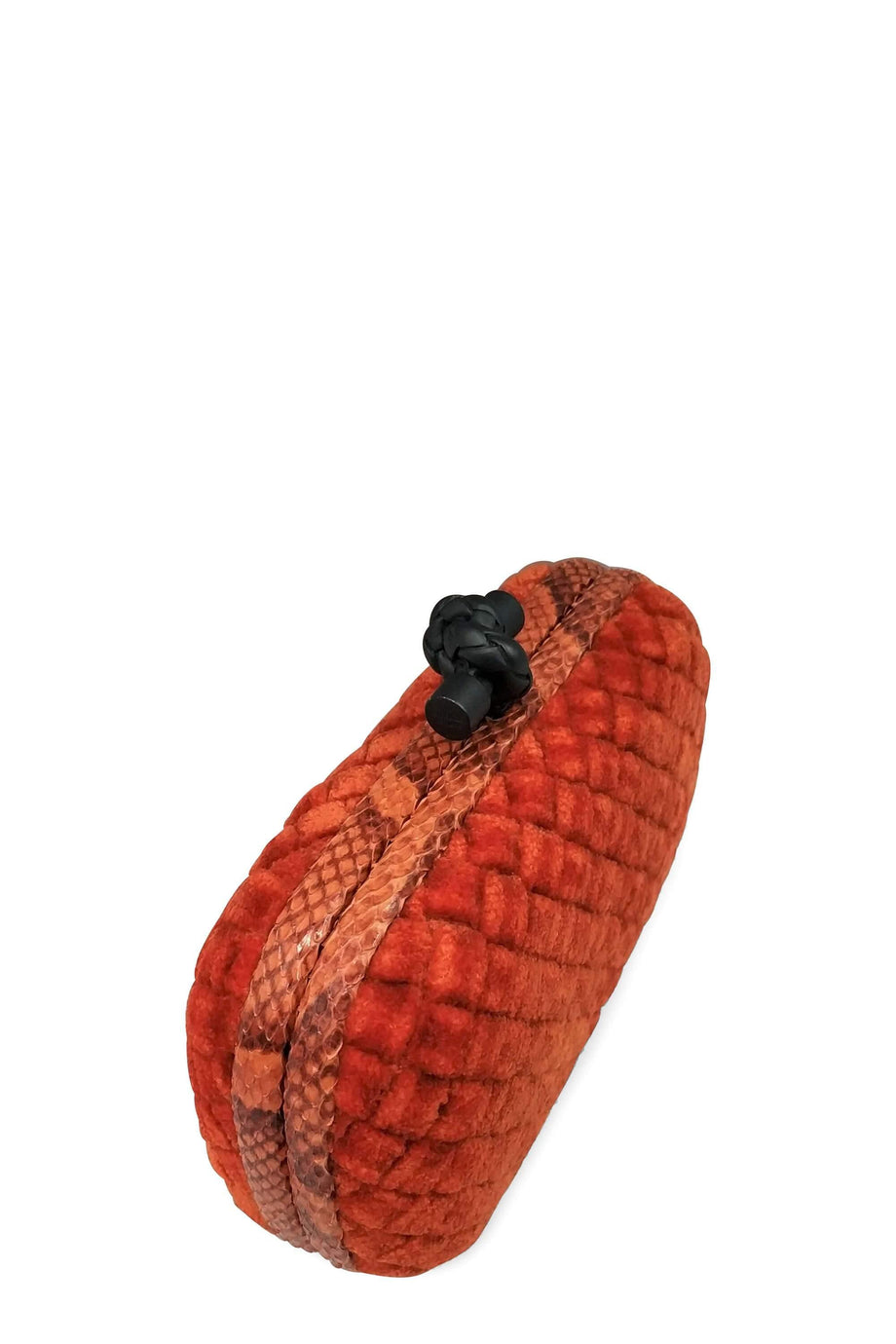 Bottega Veneta Orange Velvet & Python Leather Knot Clutch ref