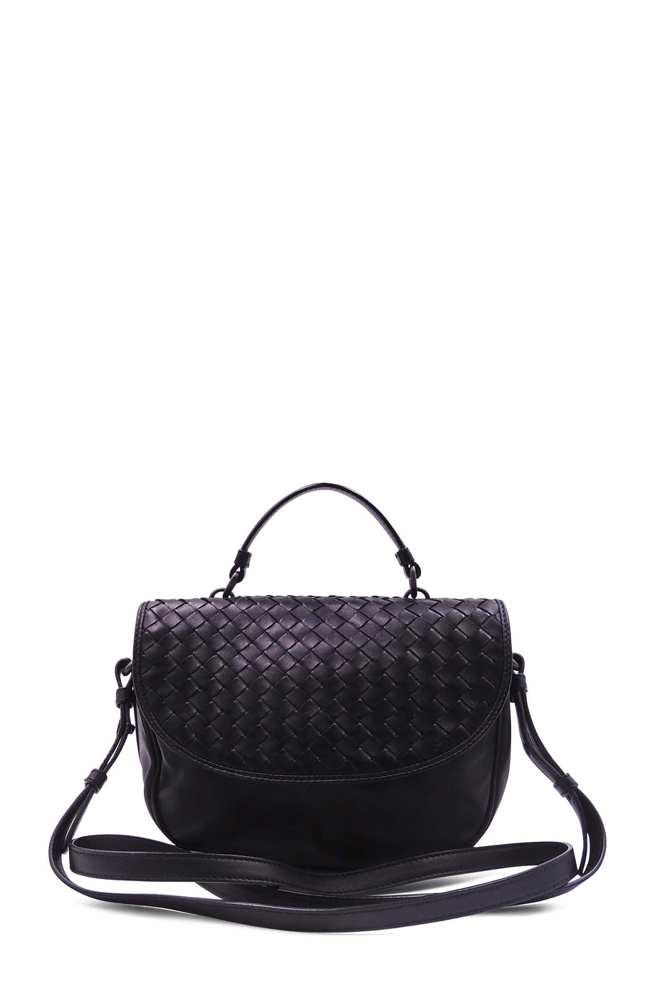 Bottega Veneta Intrecciato Leather Double Flap Bag Black