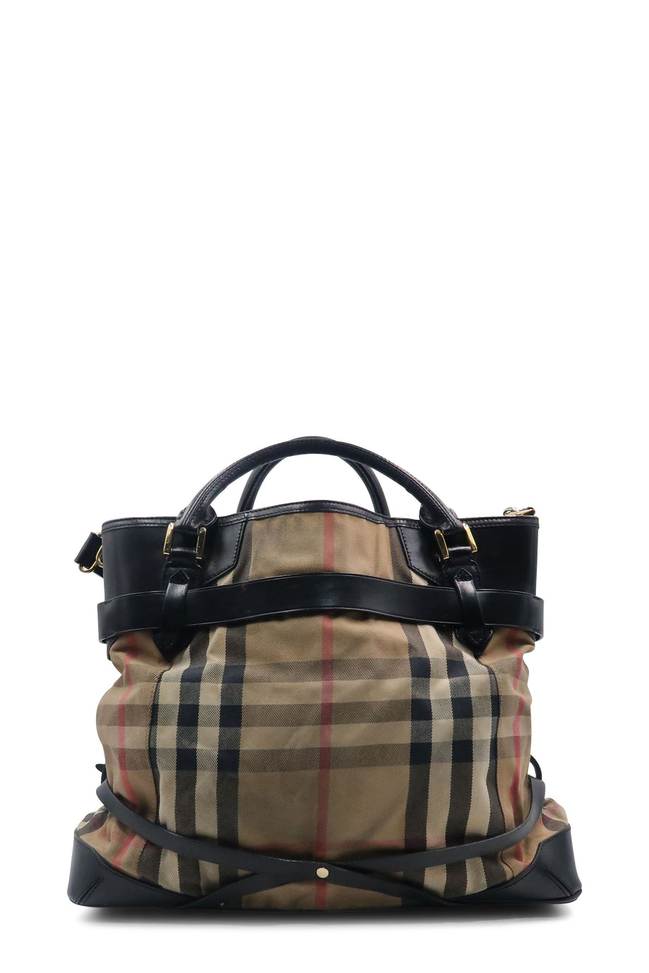 Burberry Small Bridle House Check with Red Leather Trim Document Tote Bag