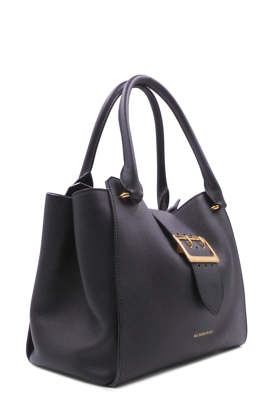 Burberry Small Buckle Tote Bag In Black Grained Calfskin