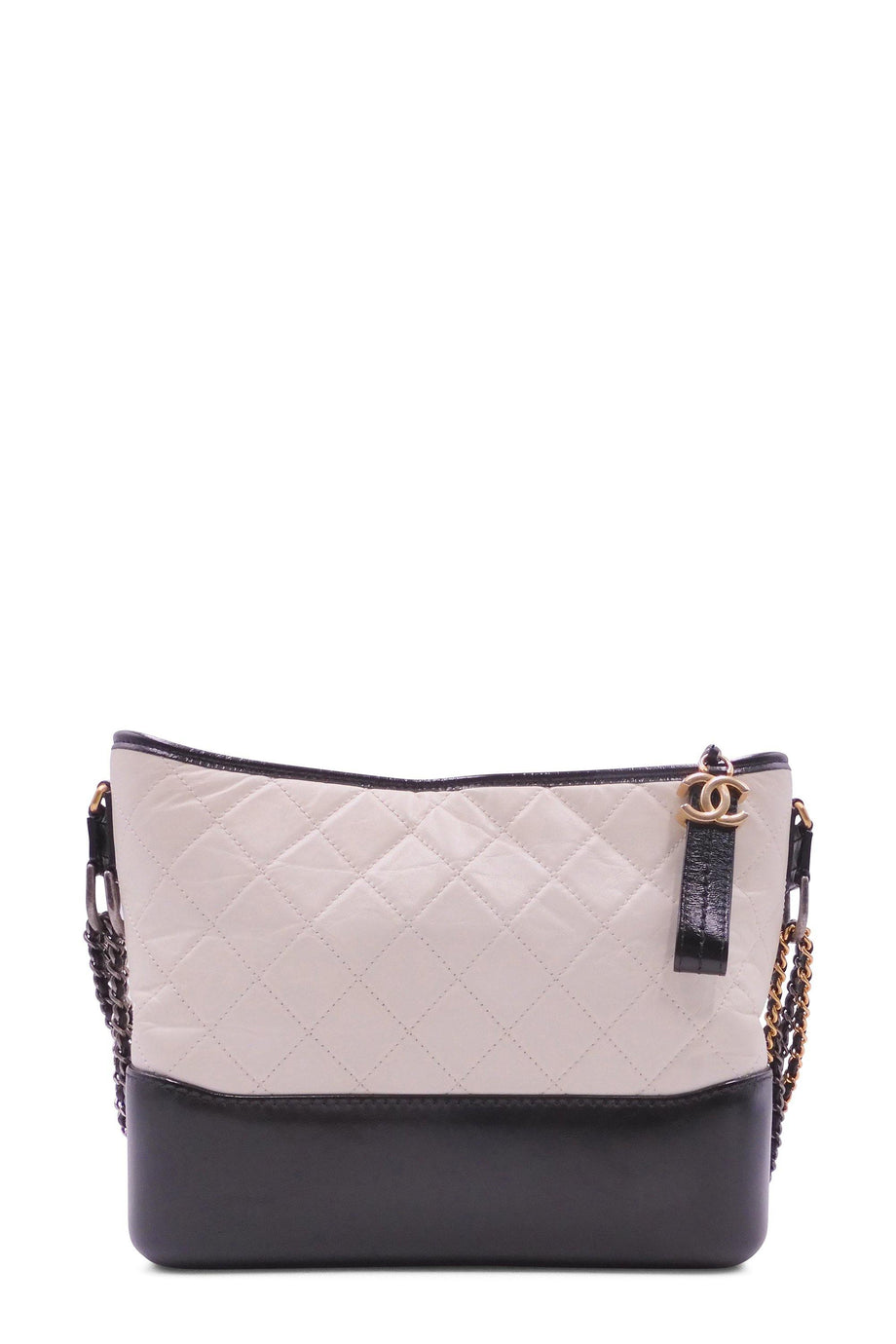 Chanel White And Black Quilted Aged Calfskin Medium Gabrielle Hobo