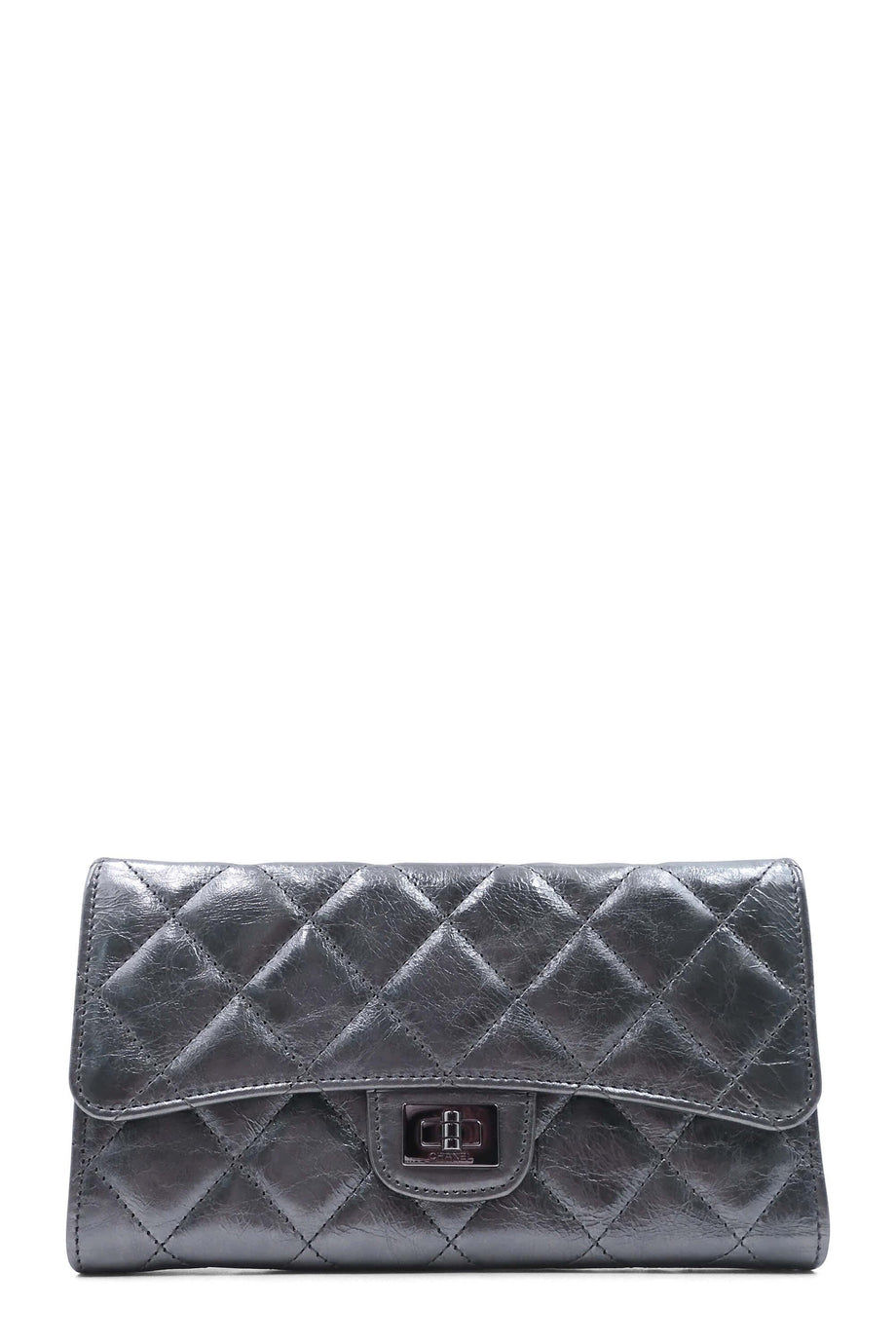 Metallic Aged Calf Quilted 2.55 Reissue Wallet Silver