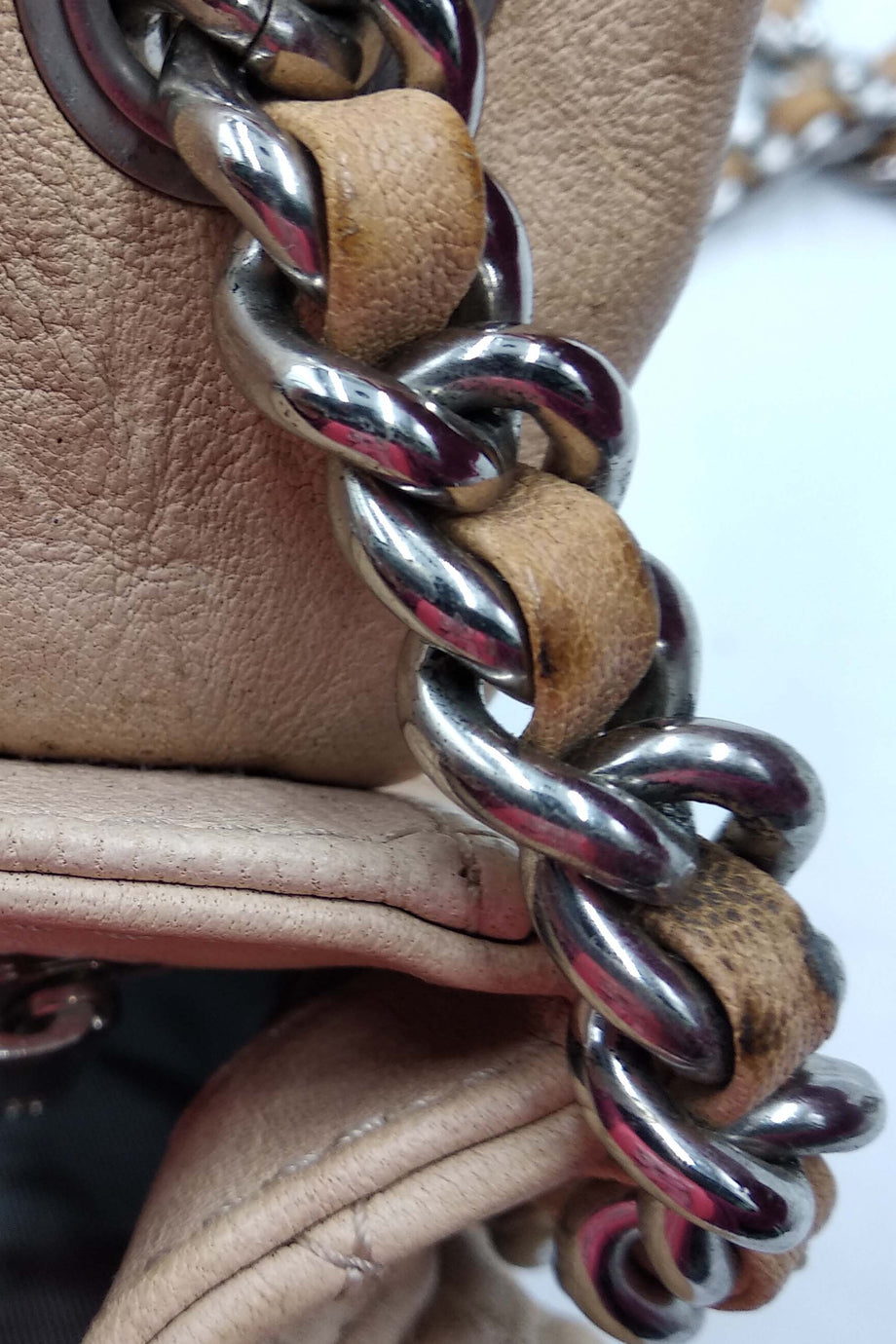 CHANEL Leather Chain Around Flap Bag Silver