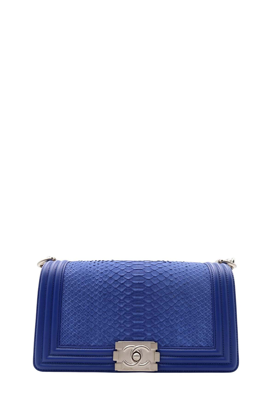 Replica Chanel Blue Python Boy Flap Bag in Matte Gold Hardware