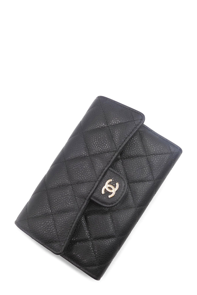 Chanel Quilted Caviar Classic Compact Wallet Black - Style Theory Shop