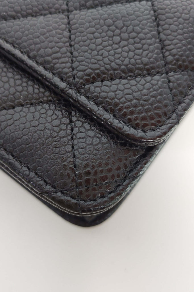 Quilted Caviar Classic Wallet on Chain Black with Silver Hardware - Second Edit
