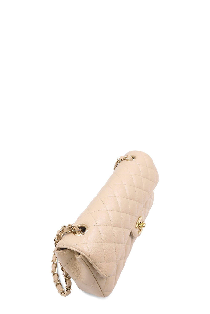 Quilted Caviar East West Flap Bag Beige with Gold Hardware - Second Edit