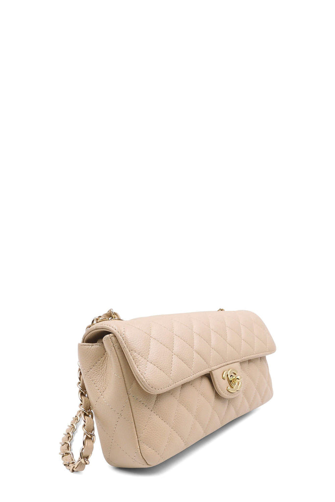 Quilted Caviar East West Flap Bag Beige with Gold Hardware - Second Edit